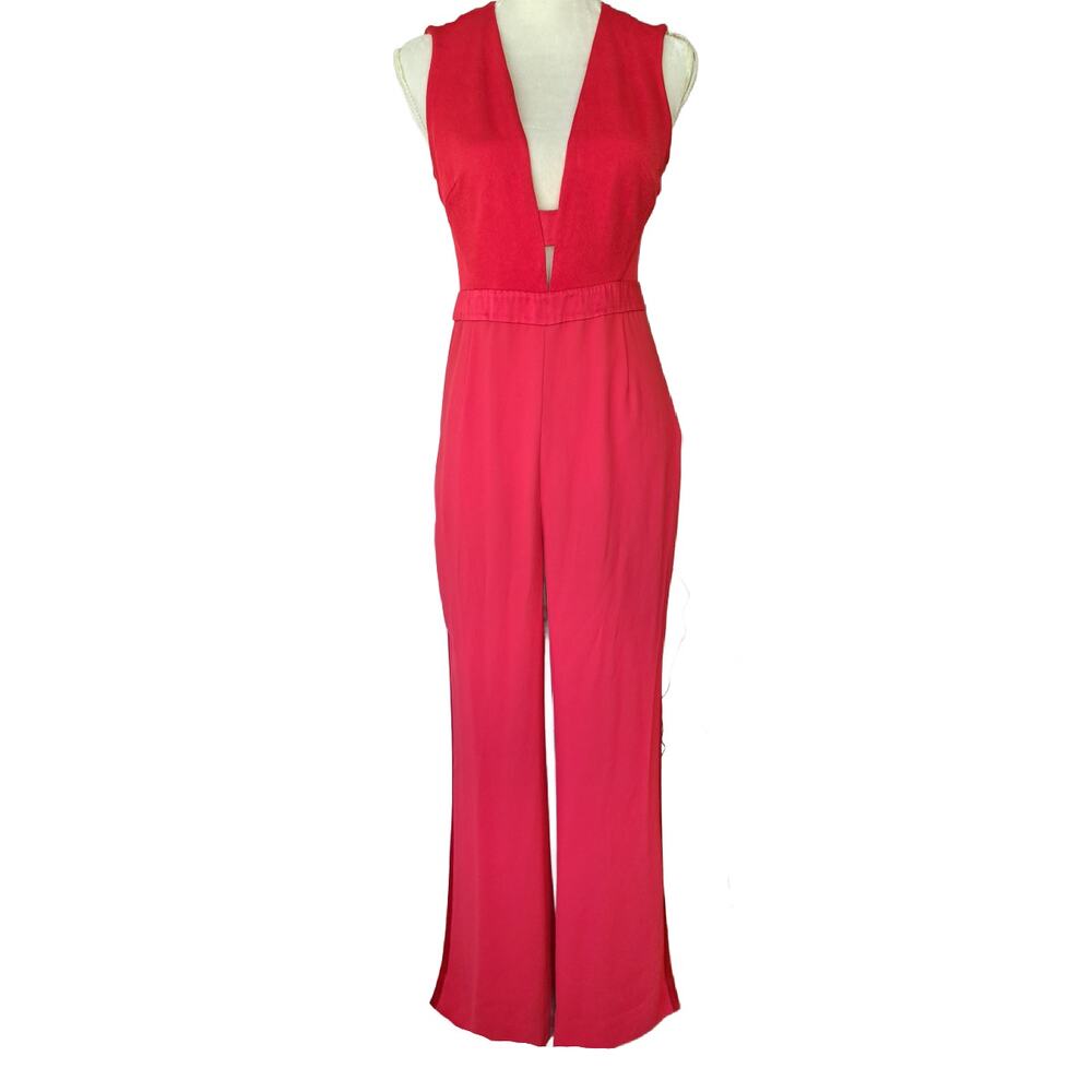 Diane Von Furstenberg Red Plunge V-Neck Jumpsuit - Picture 2 of 13